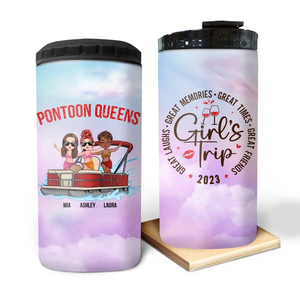 Personalized Pontoon Queens Girl's Trip Great Laughs Great Memories Great Times Great Friends Can Cooler 16oz Printed PNDT2606