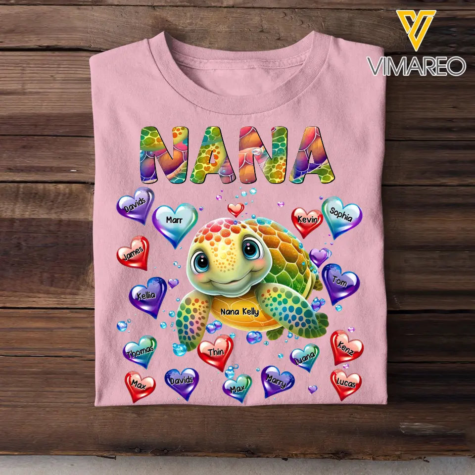 Personalized Turtle Colorful Art Grandma Nana Mom Aunt Custom Kids Name 2D Tshirt