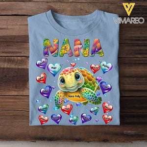 Personalized Turtle Colorful Art Grandma Nana Mom Aunt Custom Kids Name 2D Tshirt