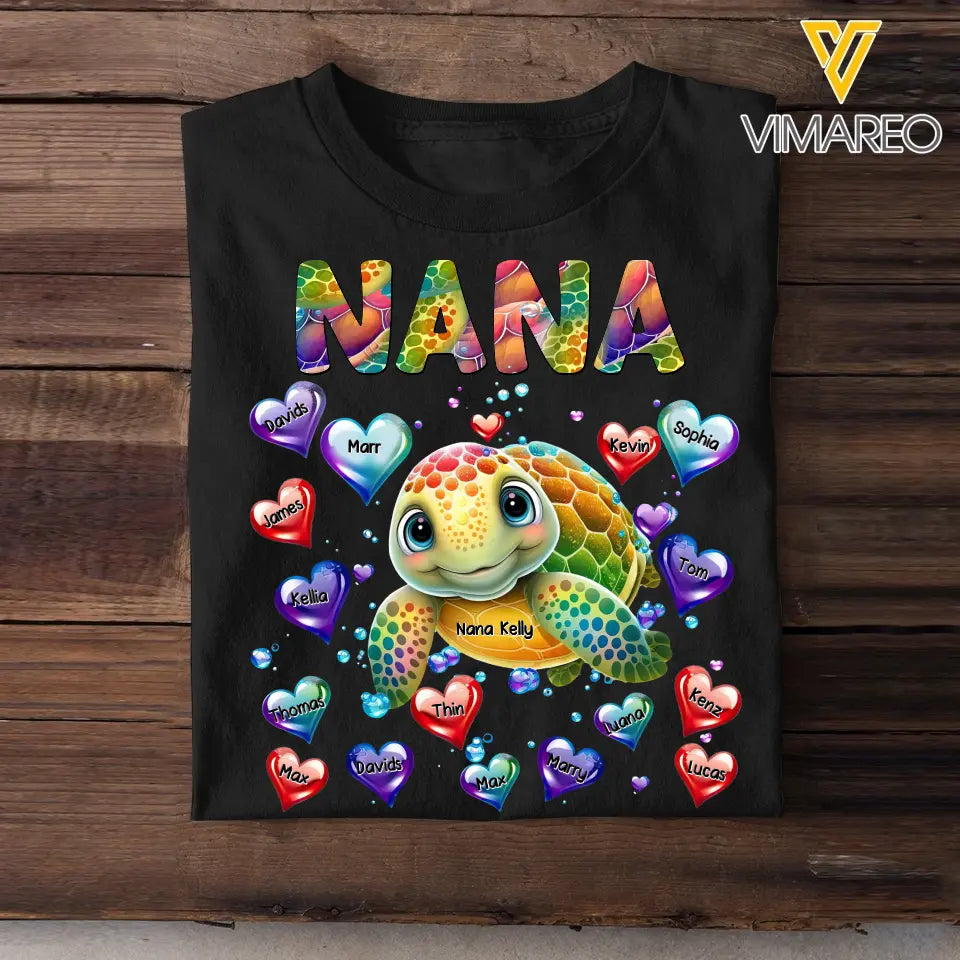 Personalized Turtle Colorful Art Grandma Nana Mom Aunt Custom Kids Name 2D Tshirt