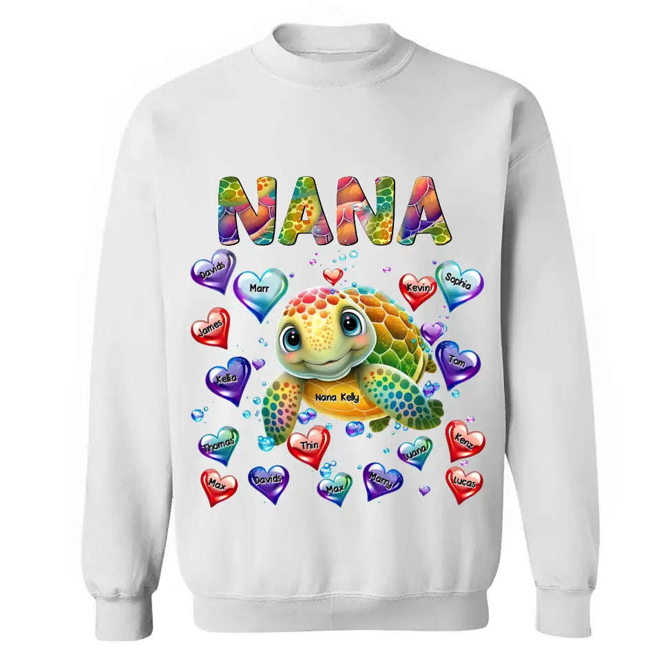 Personalized Turtle Colorful Art Grandma Nana Mom Aunt Custom Kids Name 2D Tshirt