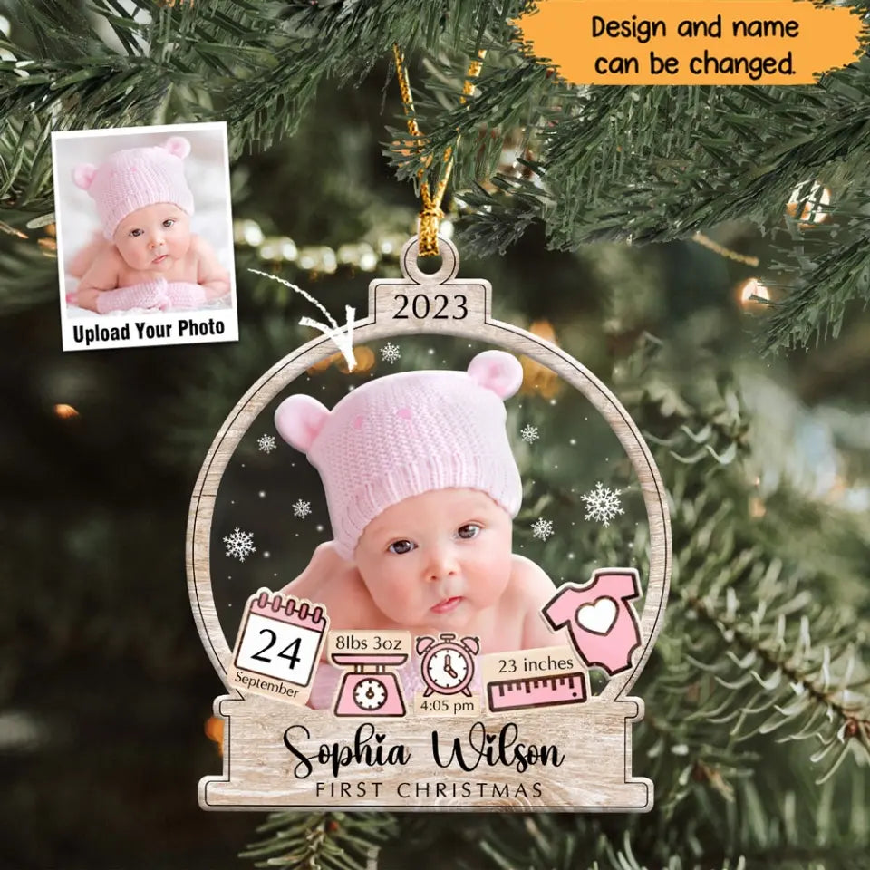 Personalized Bayby's First Christmas 2023 Wooden Ornament 2 Layer Printed NTMTHN23758