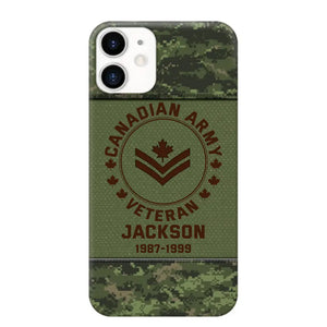 Personalized Canadian Army Air Force Navy Rank & Custom Name Phone Case Printed KVH23759