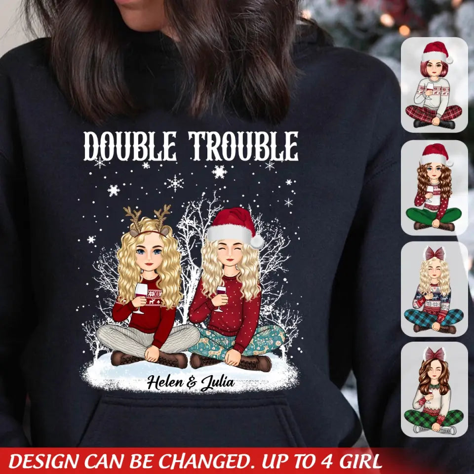 Personalized Bestie Double Trouble Girl Xmas Hoodie 2D Printed PTN23840