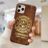 Personalized Retired Firefighter Custom Name Leather Phonecase Printed QTKH23884