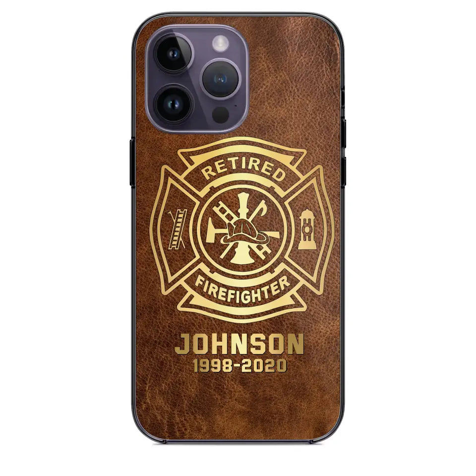 Personalized Retired Firefighter Custom Name Leather Phonecase Printed QTKH23884