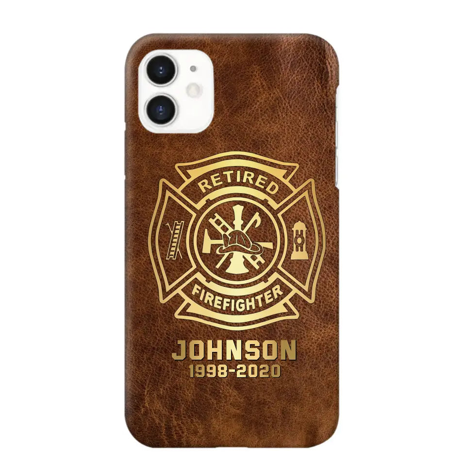 Personalized Retired Firefighter Custom Name Leather Phonecase Printed QTKH23884