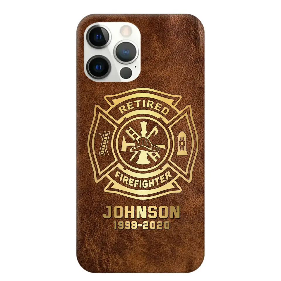 Personalized Retired Firefighter Custom Name Leather Phonecase Printed QTKH23884