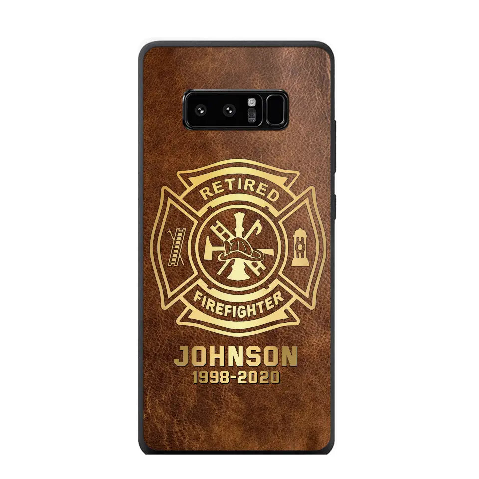 Personalized Retired Firefighter Custom Name Leather Phonecase Printed QTKH23884