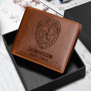 Personalized Retired Law Enforcement Custom Name And Served Time Laser Leather Wallet QTKH907