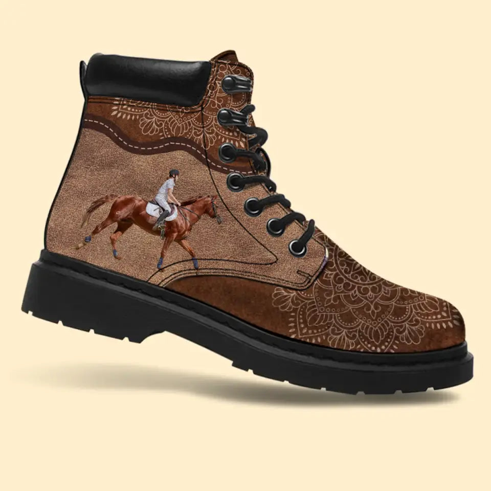 Personalized Upload Your Horse Photo Leather Boots Printed VQ23933