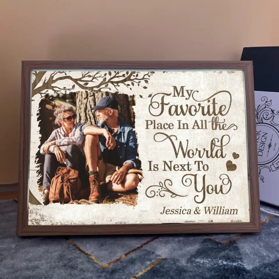 Personalized Upload Your Photo My Favorite Place In All The World Is Next To You Light Frame Canvas Printed HTHVQ231143