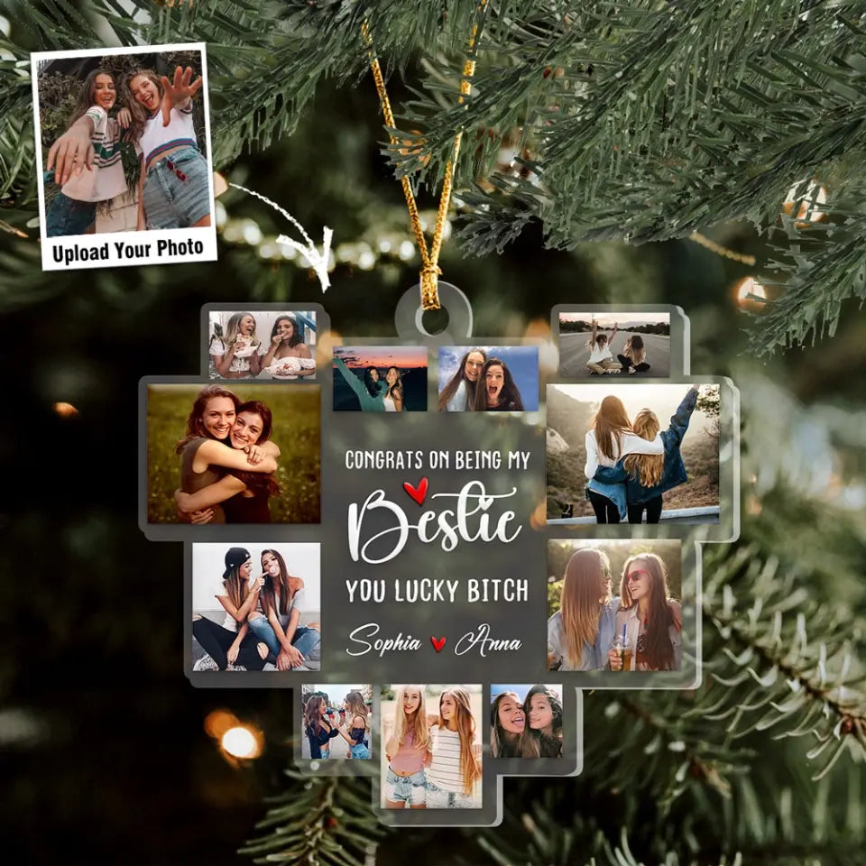 Personalized Upload Your Photo Congrats On Being My Bestie You Lucky Bitch Best Friend Gift Christmas Gift Acrylic Ornament Printed HN231135