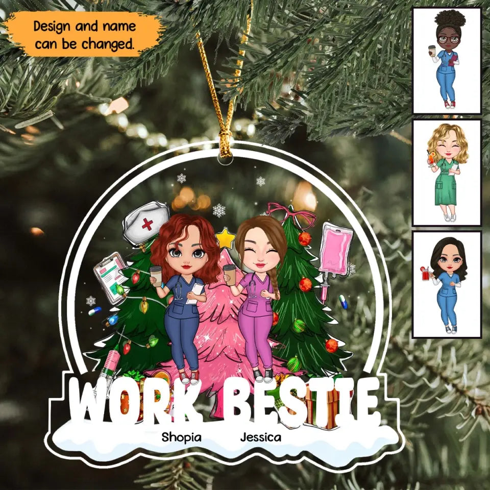 Personalized Work Bestie Nurse Christmas Gift Acrylic Ornament Printed LDMKVH231211