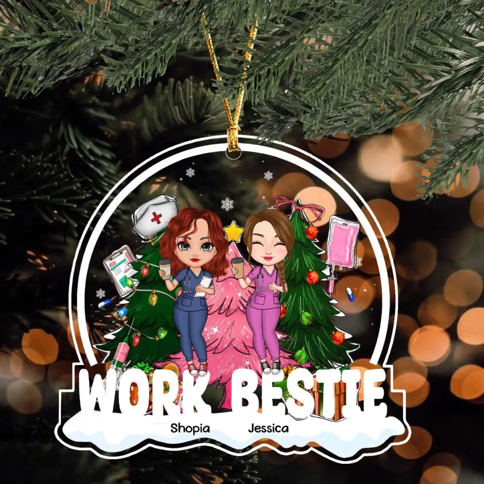 Personalized Work Bestie Nurse Christmas Gift Acrylic Ornament Printed LDMKVH231211