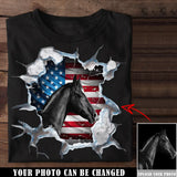 Personalized Upload Your Horse Photo US Flag Horse T-shirt Printed KVH231301