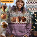 Personalized Upload Your Highland Cattle Photo Gift For Farmers Knitting Hoodie 3D Printed HN231393