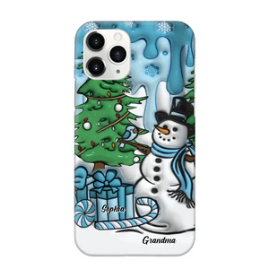 Personalized Grandma Snowman Custom Kid's Name Christmas Gift Phonecase Printed HN231402