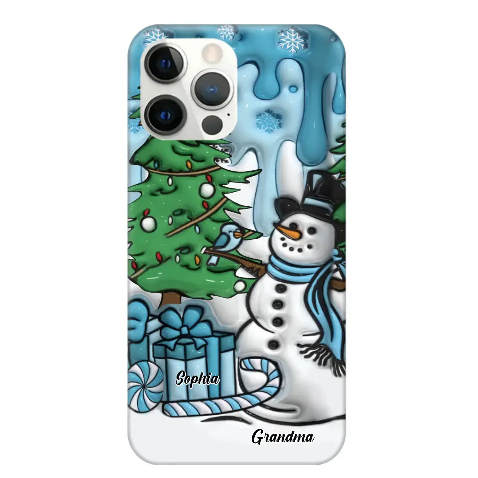 Personalized Grandma Snowman Custom Kid's Name Christmas Gift Phonecase Printed HN231402