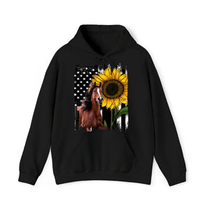 Personalized Upload Horse Photo Sunflower Flag Hoodie 2D Printed QTHN1657