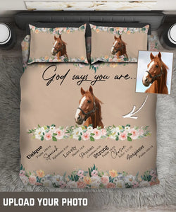 Personalized Upload Your Horse Photo God Says You Are Horse Lovers Gift Bedding Set Printed HN231695