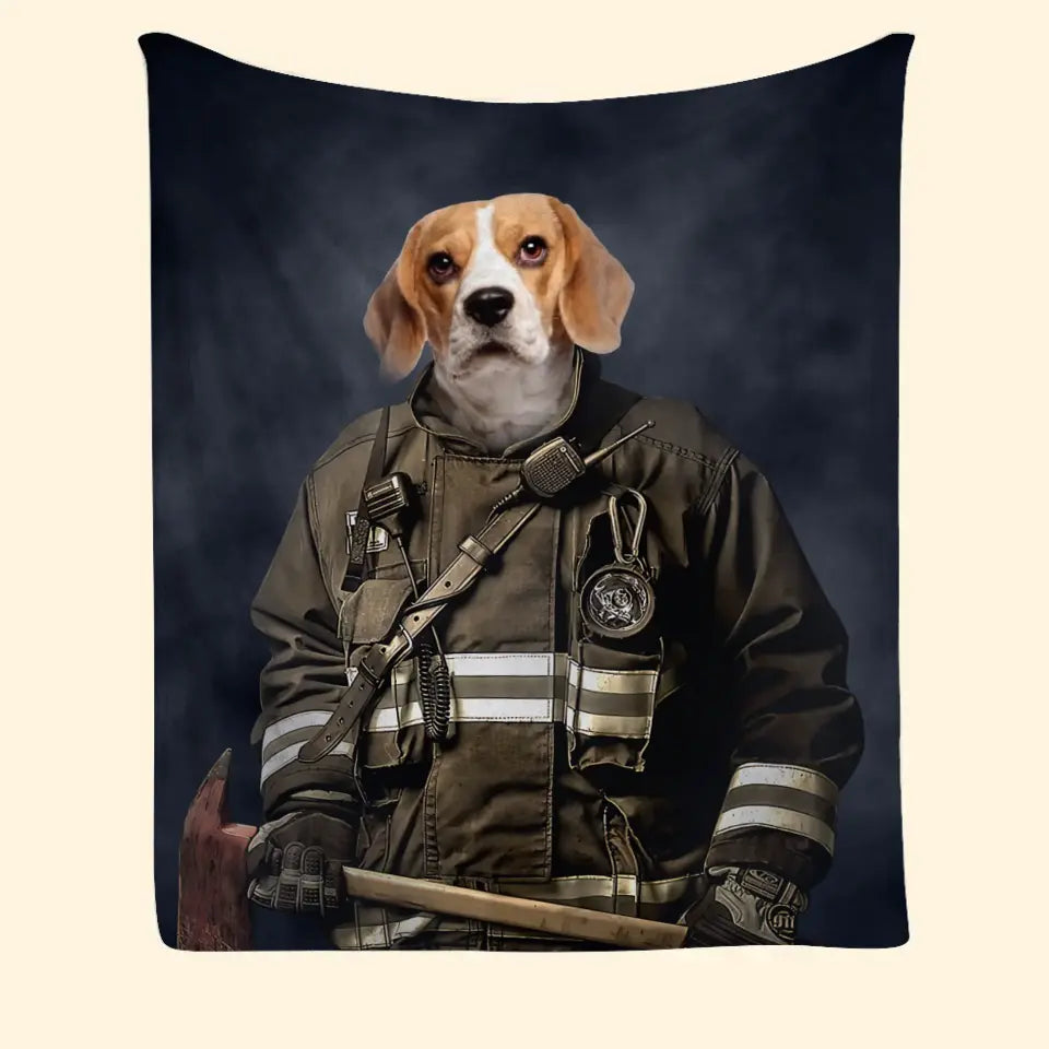 Personalized Upload Your Dog Photo Firefighter's Uniform Dog Lovers Gift Sherpa or Fleece Blanket Printed LVA2414