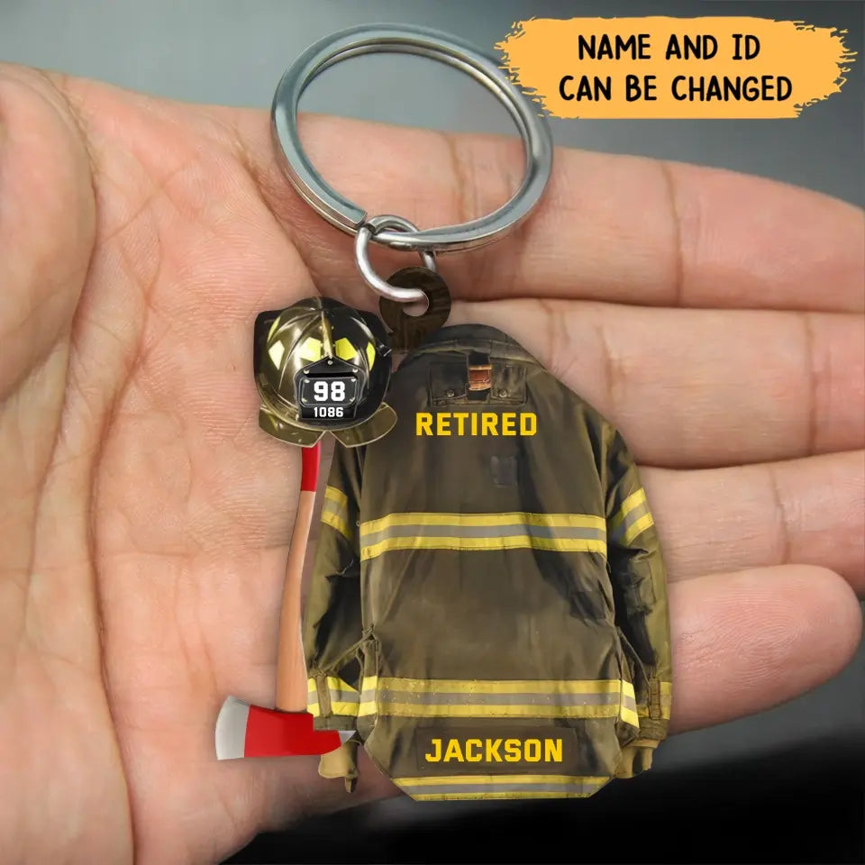 Personalized Retired Firefighter Bunker Gear Acrylic Keychain Printed QTKH2437