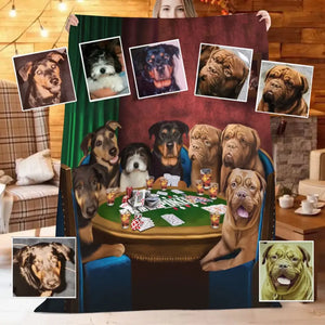 Personalized Upload Your Dog Photo Dogs Playing Poker Sherpa or Fleece Blanket Printed LVA2435