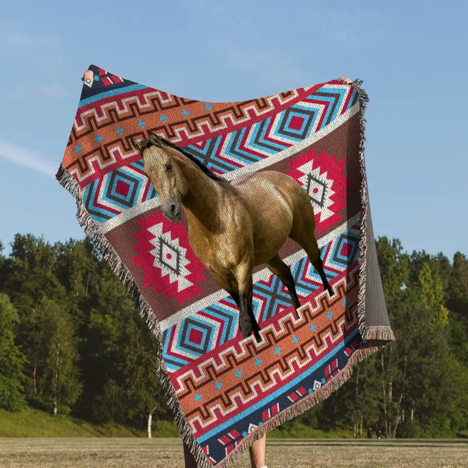 Personalized Upload Your Horse Photo Horse Lovers Gift Woven Blanket QTLVA2479