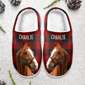 Personalized Upload Your Horse Photo Horse Lovers Gift Slippers Printed HN24134