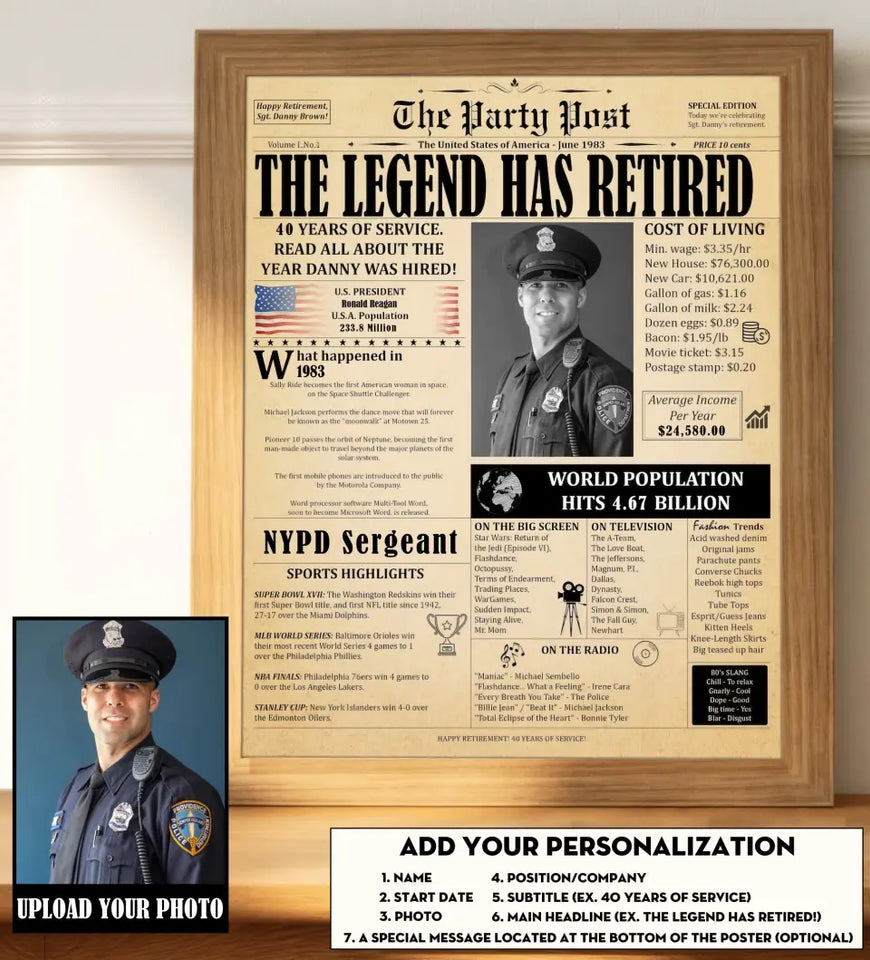 Personalized Upload Your Police Photo Work Anniversary Gift, Retirement Gift for Men or Women Poster Printed KVH24142