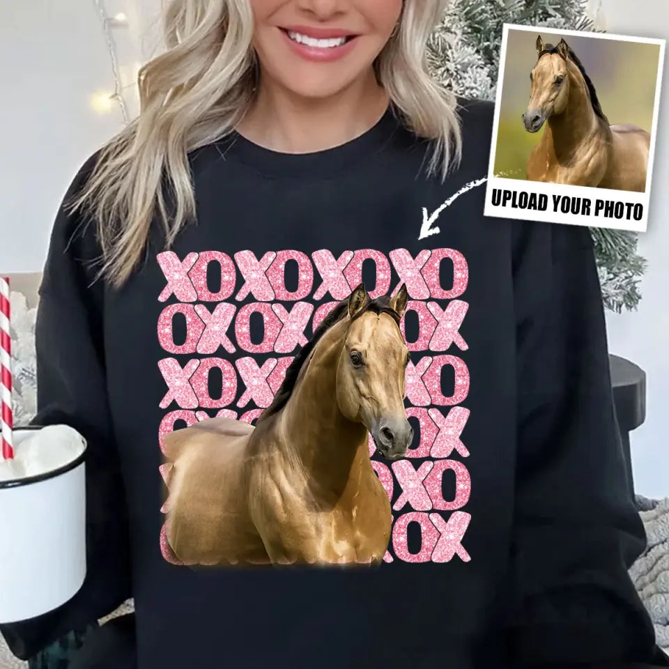 Personalized Upload Your Horse Photo Xoxo Horse Lovers Gift Sweatshirt or Hoodie 2D Printed LVA24166