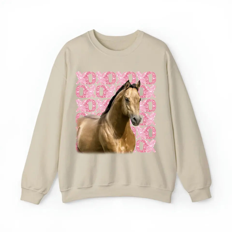 Personalized Upload Your Horse Photo Xoxo Horse Lovers Gift Sweatshirt or Hoodie 2D Printed LVA24166