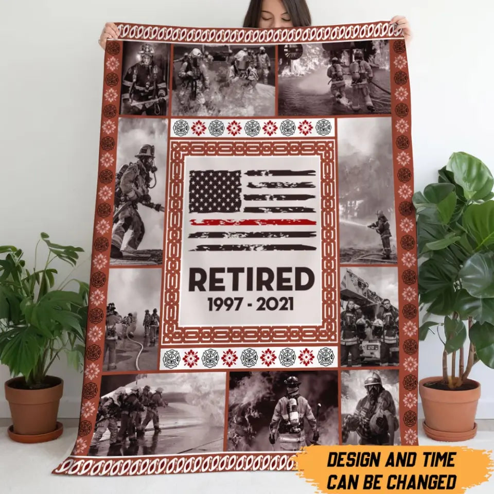 Personalized Upload Your Photo Retired Firefighter Gift Sherpa or Fleece Blanket Printed QTHN24223