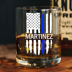 Personalized US Thin Blue Line Thin Red Line Custom Name Whiskey Glass Printed QTLVA1497