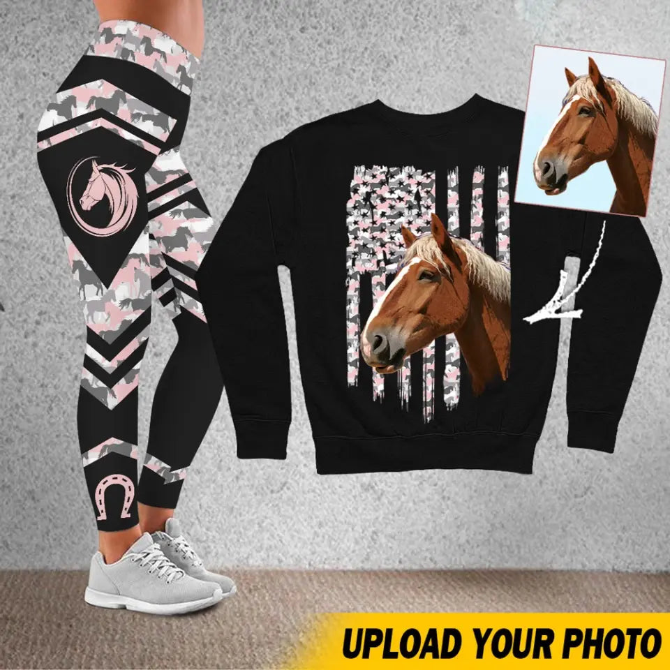 Personalized Upload Your Horse Photo Horse Lovers Gift Sweatshirt & Legging Printed QTHN24291