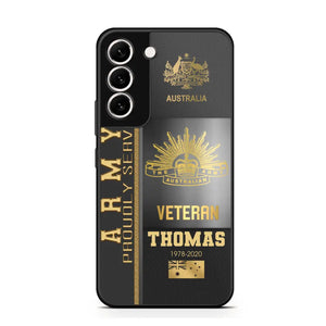 Personalized Army Proudly Served Australian Veteran Gold Rank Camo Phonecase Printed AHVQ24295