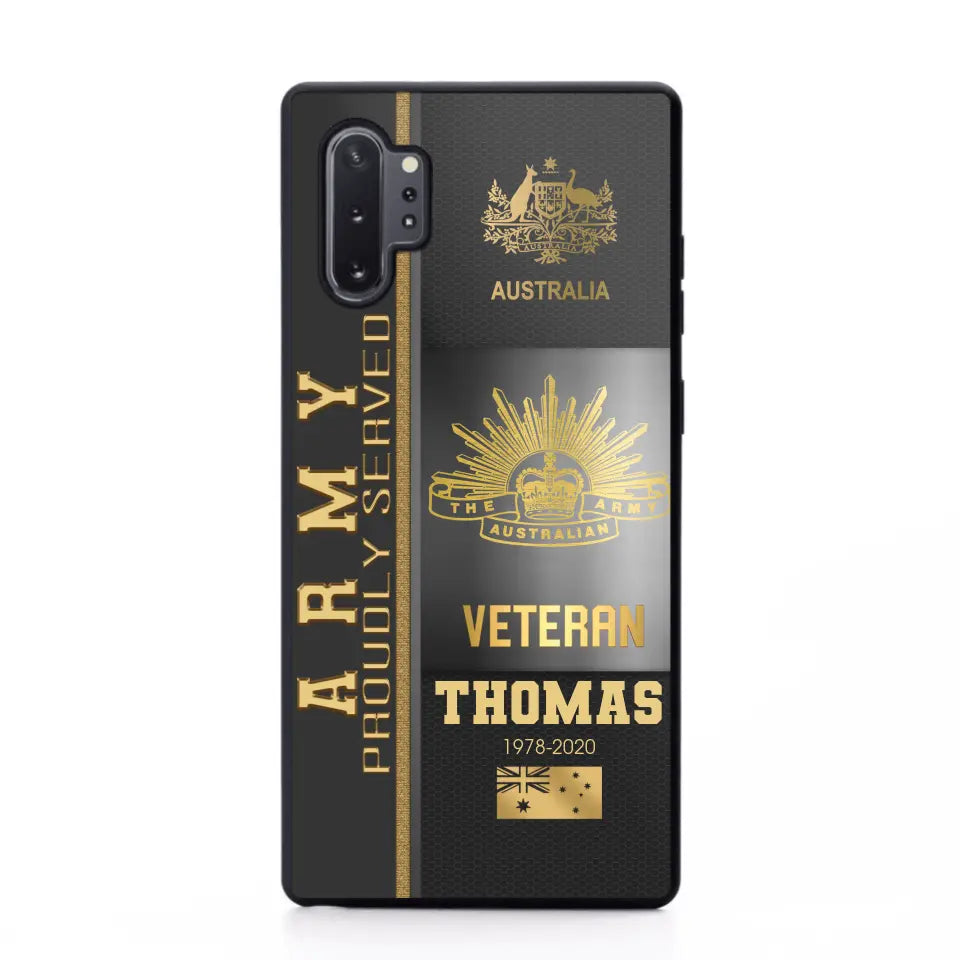 Personalized Army Proudly Served Australian Veteran Gold Rank Camo Phonecase Printed AHVQ24295