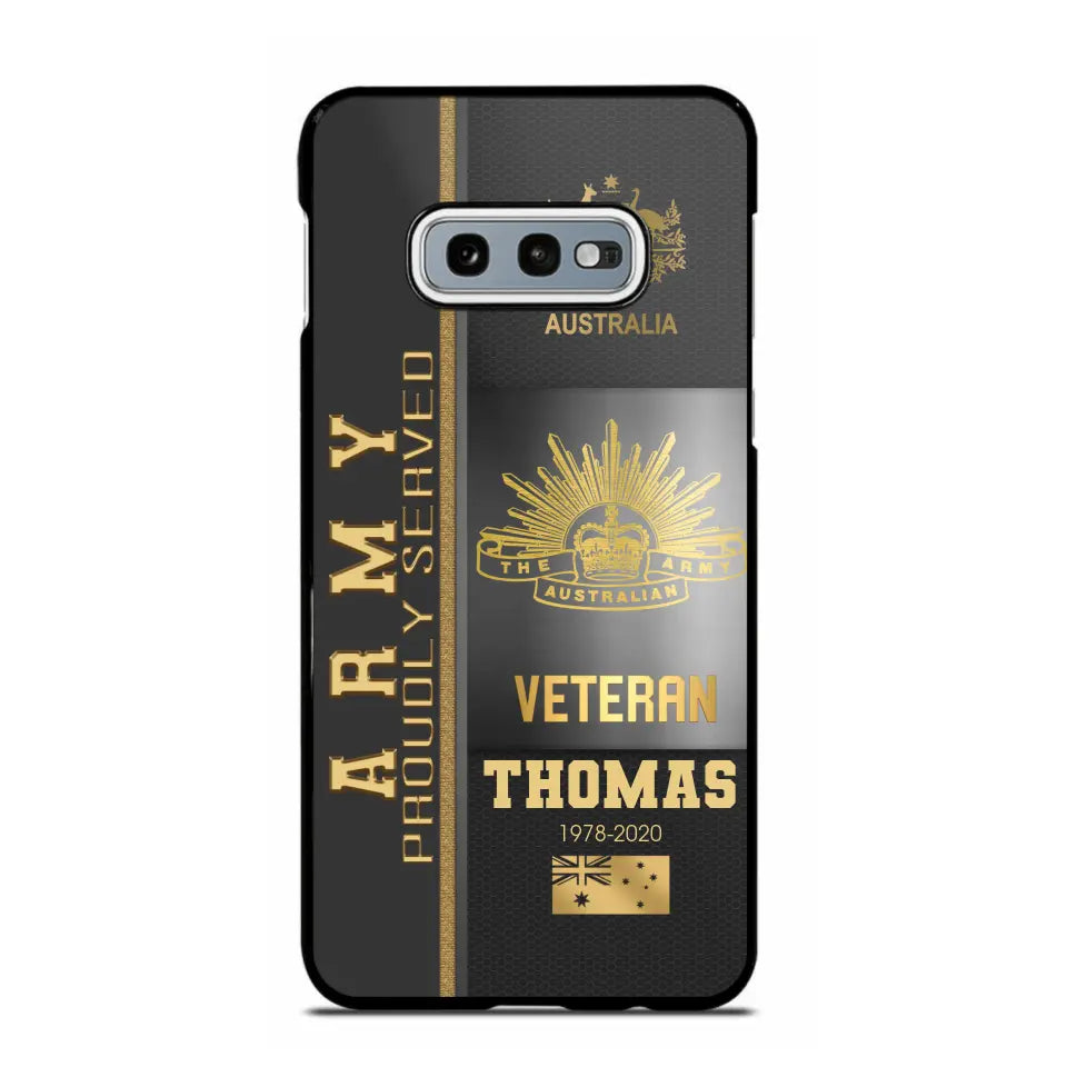 Personalized Army Proudly Served Australian Veteran Gold Rank Camo Phonecase Printed AHVQ24295