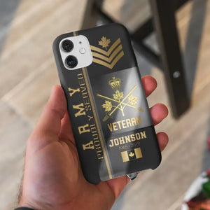 Personalized Army Proudly Served Canadian Veteran Gold Rank Camo Phonecase Printed AHVQ24295