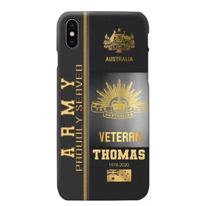 Personalized Army Proudly Served Australian Veteran Gold Rank Camo Phonecase Printed AHVQ24295