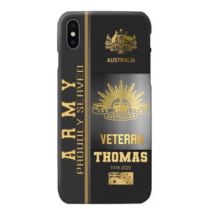 Personalized Army Proudly Served Australian Veteran Gold Rank Camo Phonecase Printed AHVQ24295