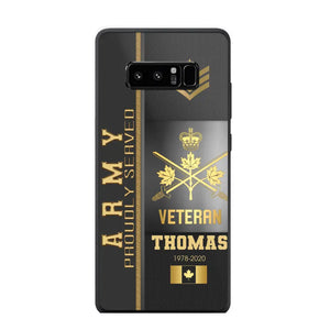 Personalized Army Proudly Served Canadian Veteran Gold Rank Camo Phonecase Printed AHVQ24295