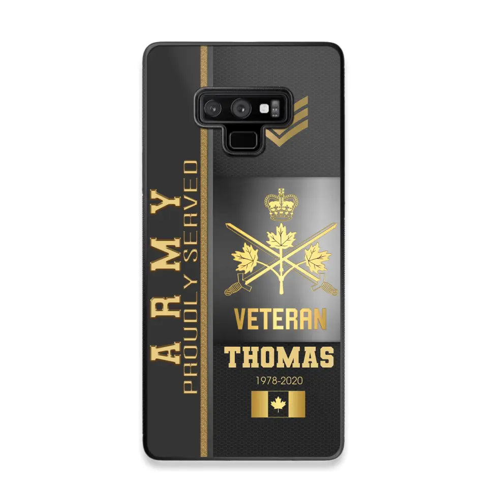 Personalized Army Proudly Served Canadian Veteran Gold Rank Camo Phonecase Printed AHVQ24295