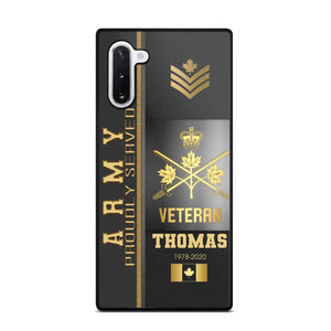 Personalized Army Proudly Served Canadian Veteran Gold Rank Camo Phonecase Printed AHVQ24295