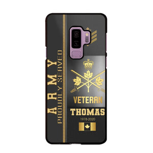 Personalized Army Proudly Served Canadian Veteran Gold Rank Camo Phonecase Printed AHVQ24295