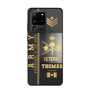 Personalized Army Proudly Served Canadian Veteran Gold Rank Camo Phonecase Printed AHVQ24295