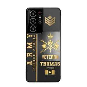 Personalized Army Proudly Served Canadian Veteran Gold Rank Camo Phonecase Printed AHVQ24295