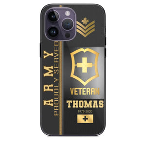 Personalized Army Proudly Served Swiss Veteran Gold Rank Camo Phonecase Printed AHVQ24295