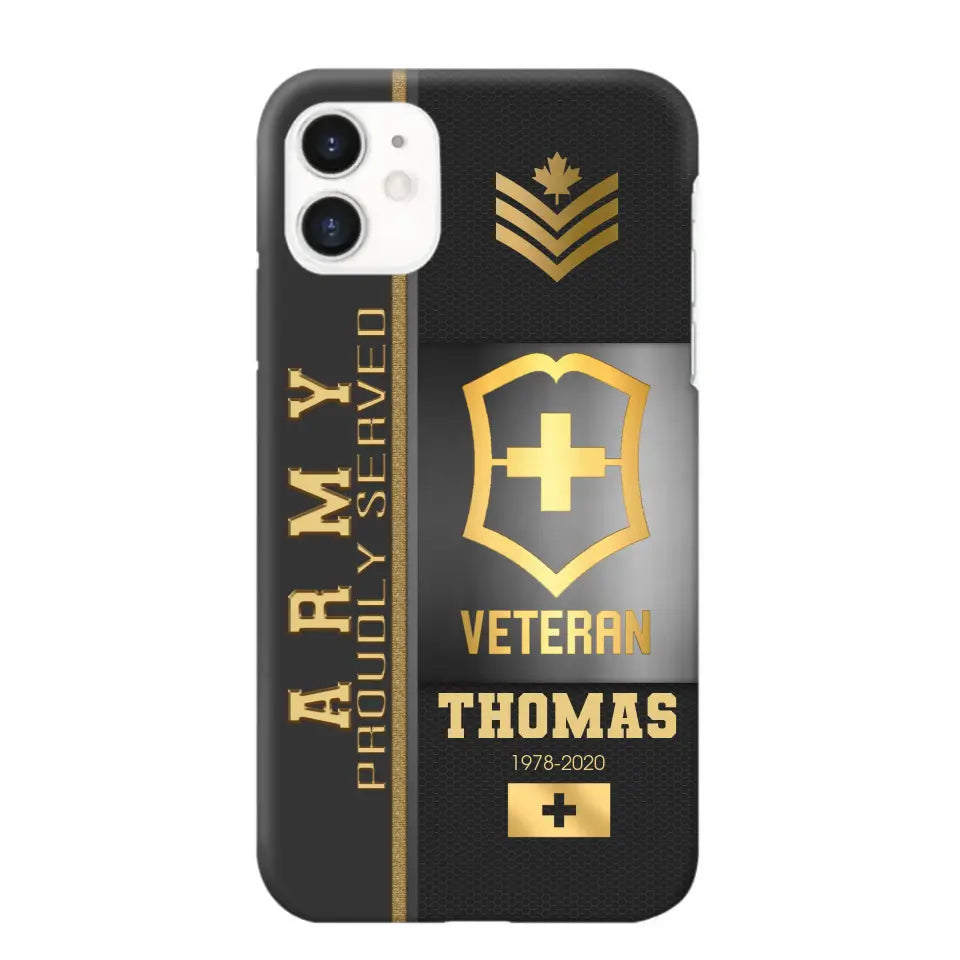 Personalized Army Proudly Served Swiss Veteran Gold Rank Camo Phonecase Printed AHVQ24295